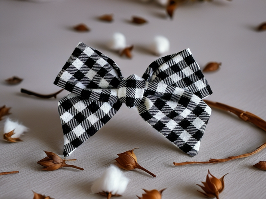 Hair Clip Ribbon Black & White Check