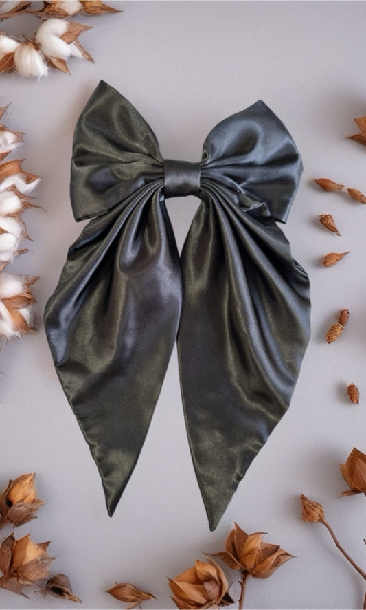 Hair Clip Ribbon Black Satin Silk