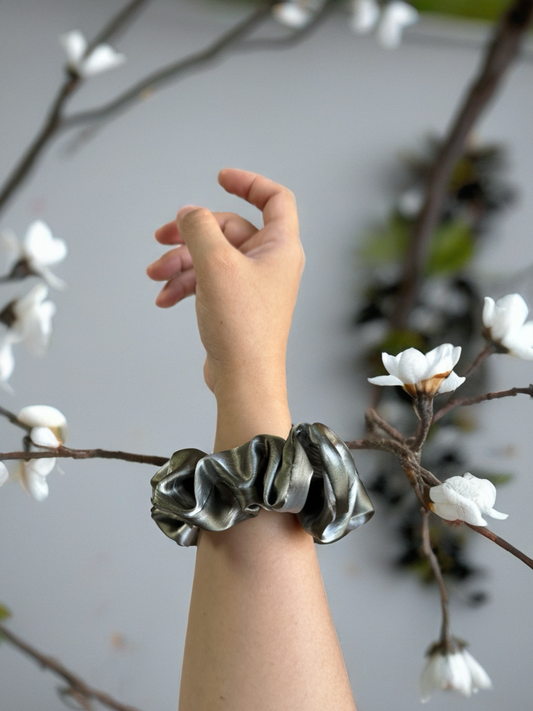 Scrunchies Gray Abstract Charmeuse Silk