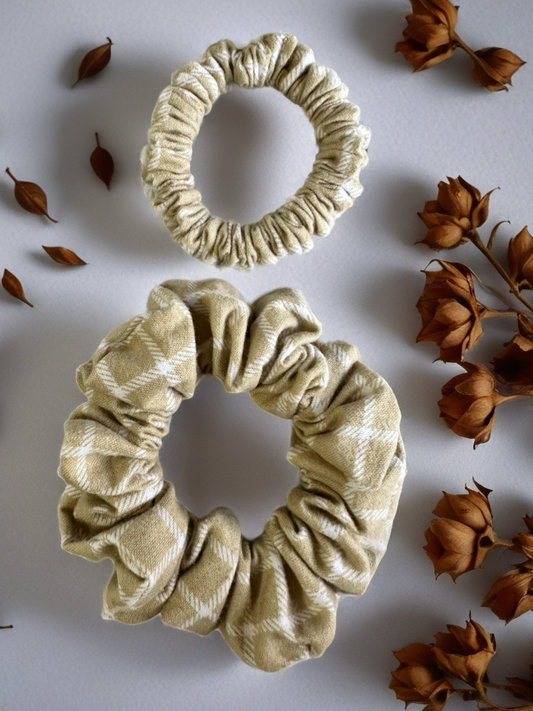 Scrunchies Tan Windowpane Plaid