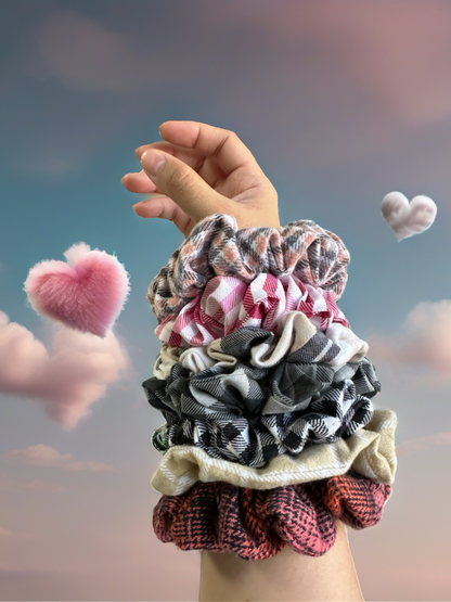 Scrunchies Blush Grey Plaid